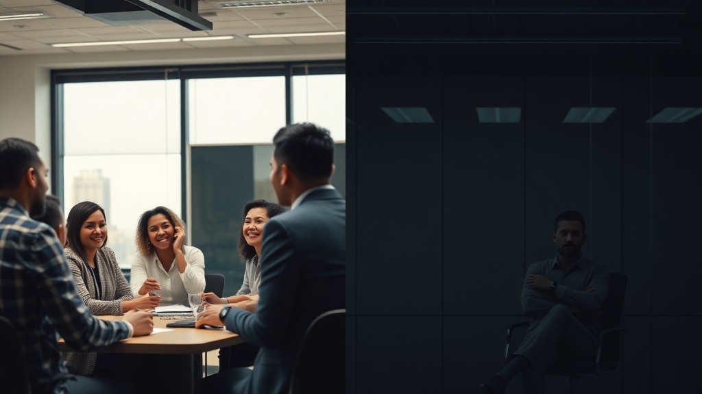 Side-by-side comparison of a psychologically safe team versus a psychologically unsafe team, illustrating the impact on collaboration.