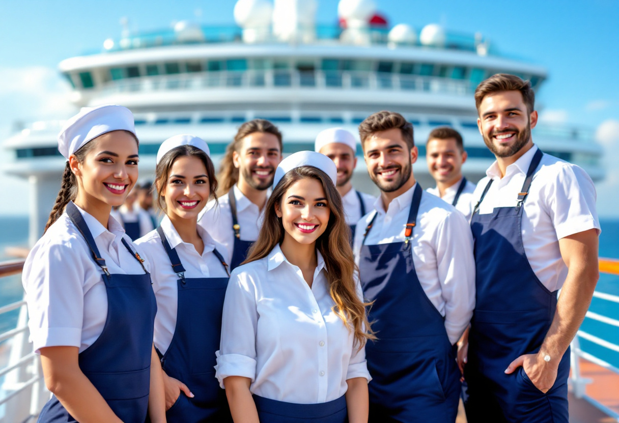 Diverse cruise ship crew