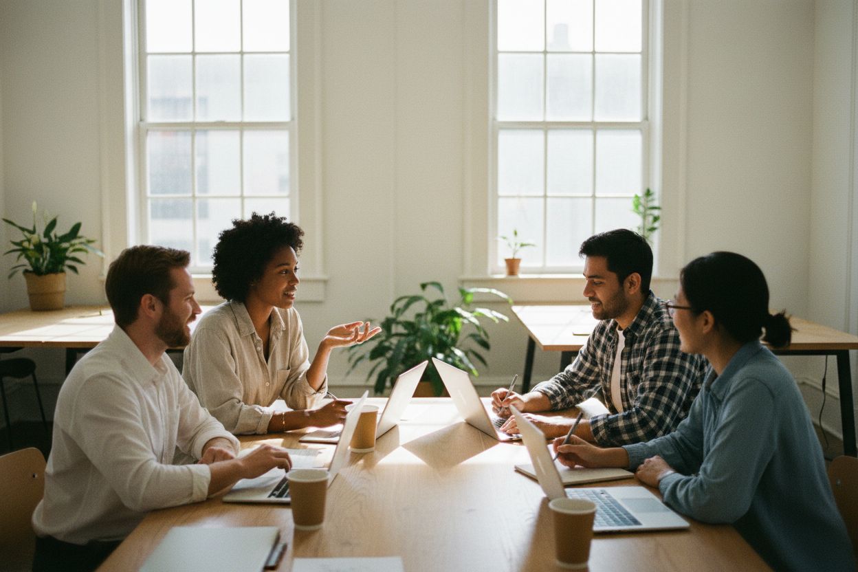 Diverse team collaborating in a bright office